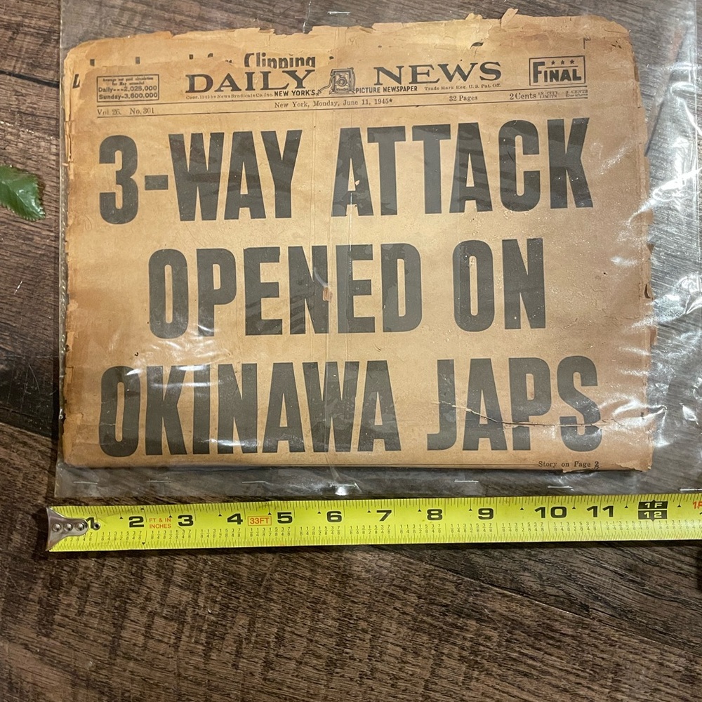 New York daily news newspaper, June 11, 1945, attack on Okinawa
